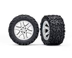 Traxxas Tires & Wheels Assembled, glued (2.8') (RXT Satin Chrome Wheels, Talon Extreme Tires, Foam Inserts) (2WD Electric Rear) (2) (TSM Rated) - - Traxxas