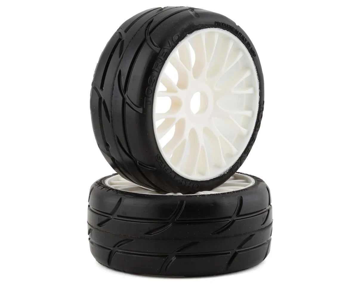 GRP Tires GT - TO3 Revo Belted Pre-Mounted 1/8 Buggy Tires (White) (2) (XM3) w/RIGID Wheel - - AMain Distributing