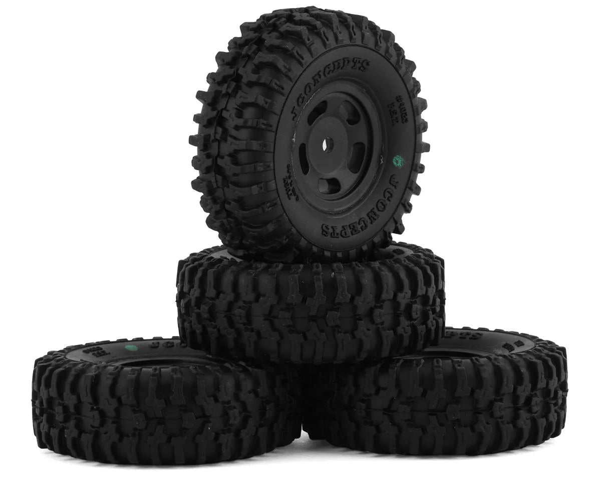 JConcepts SCX24 1.0" Tusk Pre-Mounted Tires w/Glide 5 Wheels (4) (Black) (Green) w/7mm Hex - - AMain Distributing
