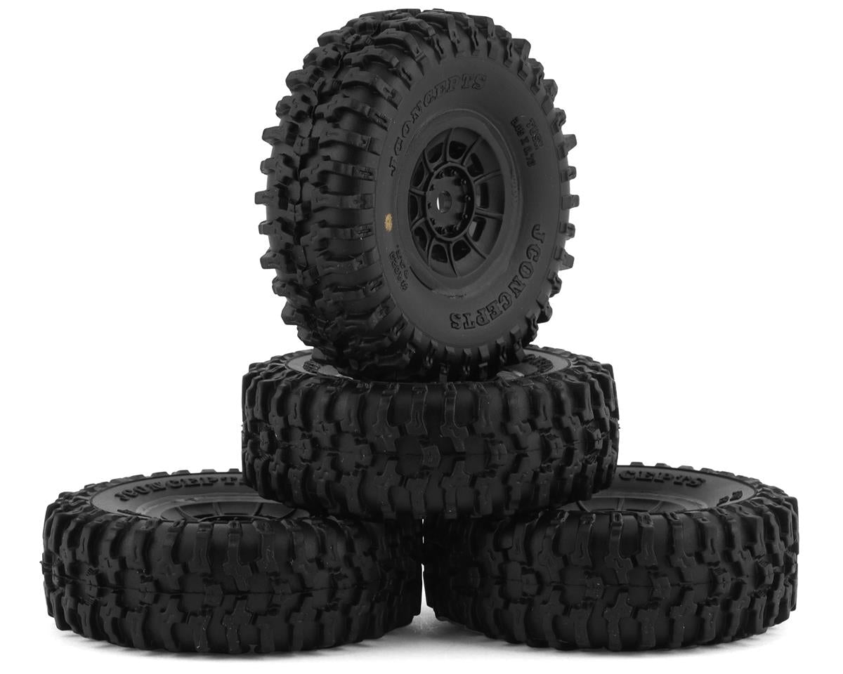 JConcepts Landmines 1.0" Pre-Mounted Tires w/Hazard Wheel (Black) (4) (Green) w/7mm Hex - - AMain Distributing