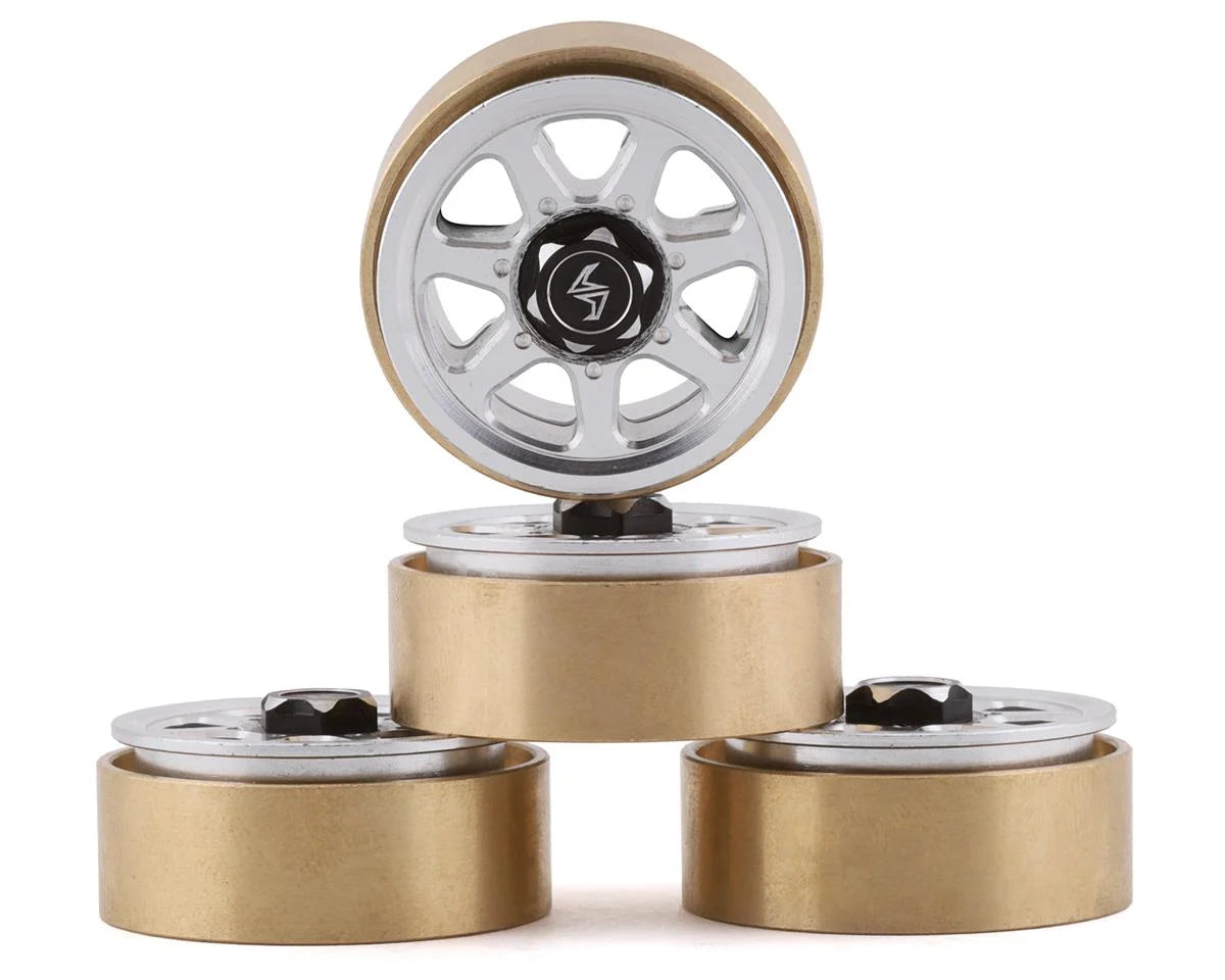 Samix SCX24 Aluminum & Brass 1.0" Beadlock Wheel Set w/Scale Hubs (Silver) (4) - - Horizon Hobbies, Inc.