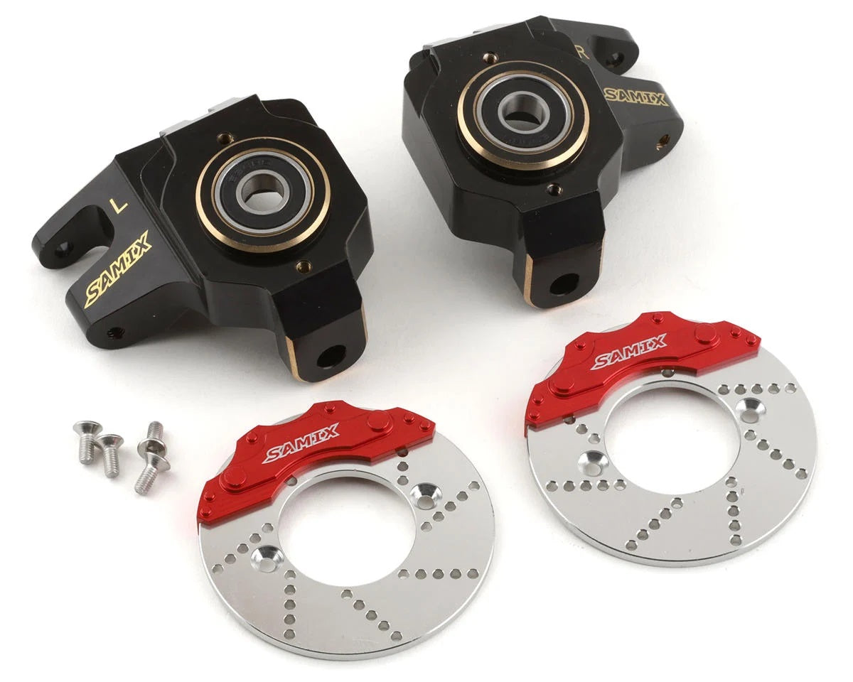 Samix SCX6 Brass Heavy Duty Steering Knuckle Set w/Brake Rotor (Black) - Parts - AMain Distributing