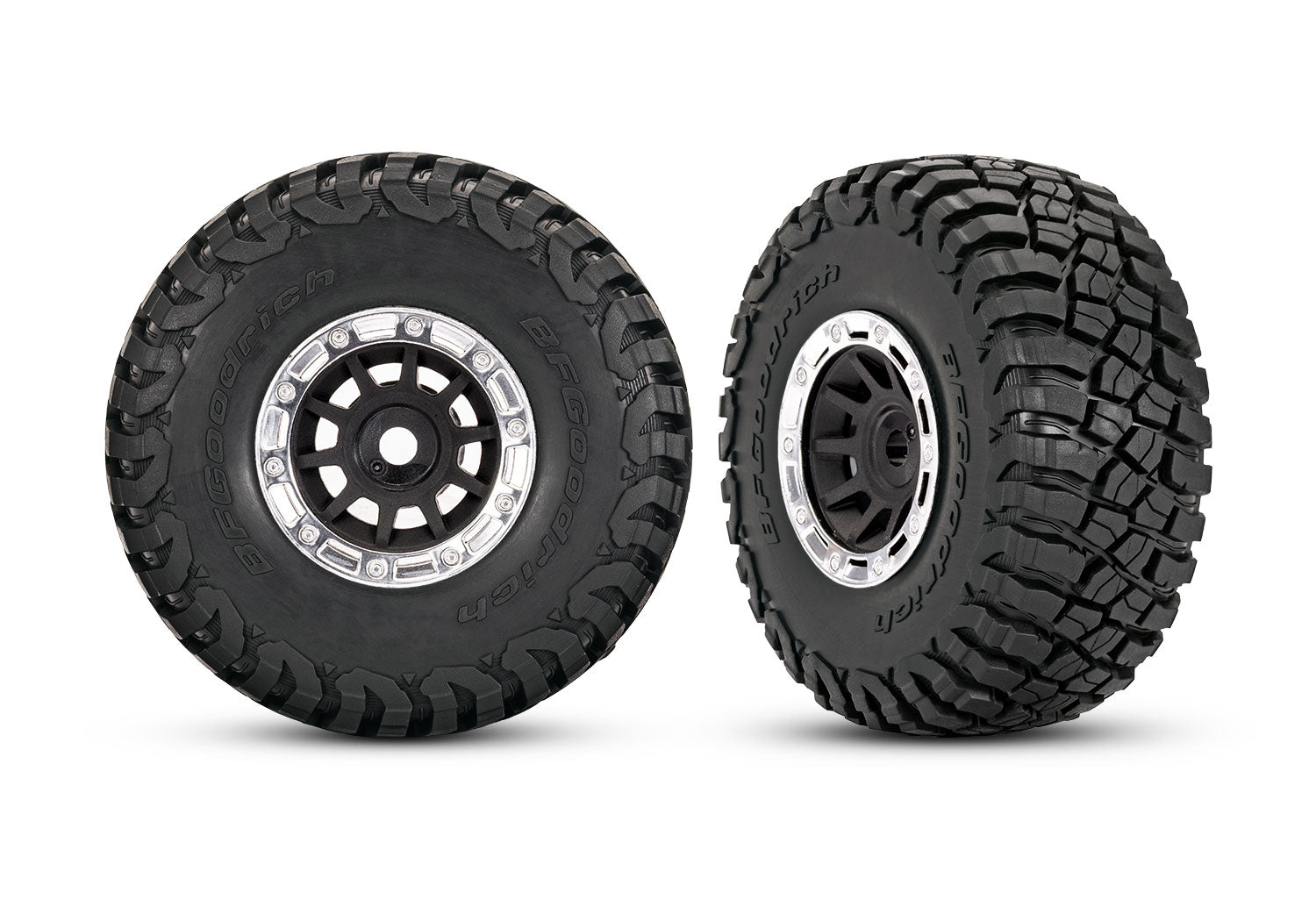 Traxxas 1.4" Black & Chrome Wheels w/ BFG Mud-Terrain Tires (2)