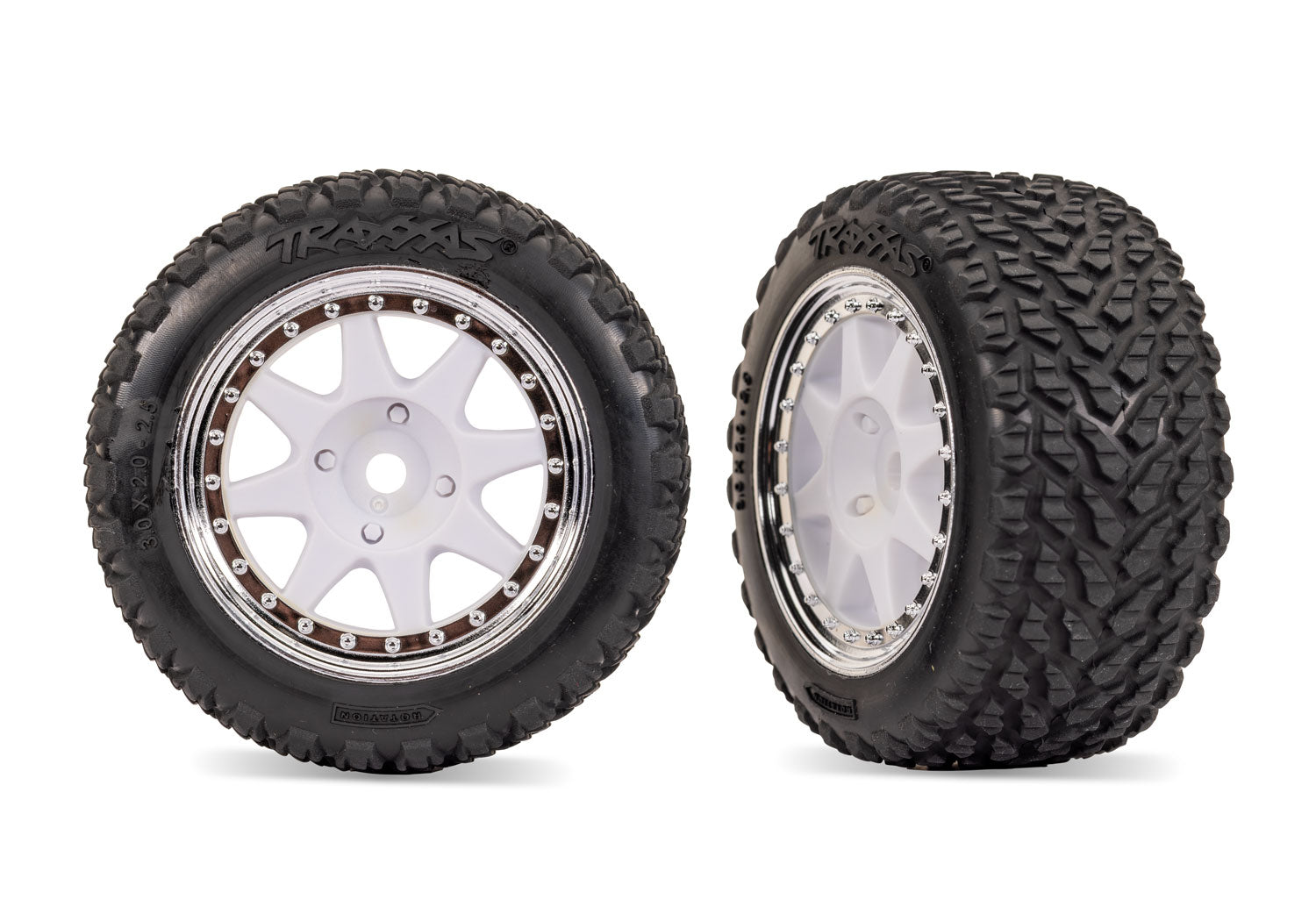 Traxxas White & Chrome Front Mini Rally Wheels w/Hard Tires (2)