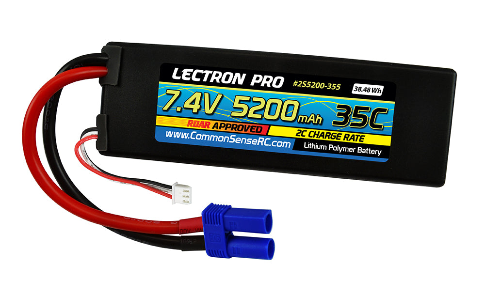 Common Sense RC  Lectron Pro 7.4V 5200mAh 35C Lipo Battery with EC5 Connector for 1/10th Scale Cars & Trucks