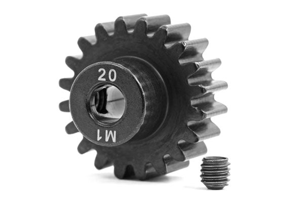 Traxxas pinion Gear 20-T  (machined, hardened steel) (1.0 metric pitch) (fits 5mm shaft)/ set screw