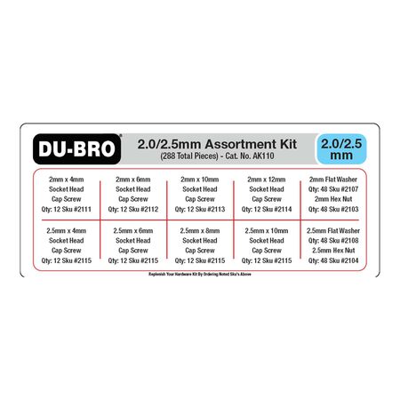 DuBro 2.0/2.5mm Hardware Assortment Kit (288) w/Screws, Nuts & Washers