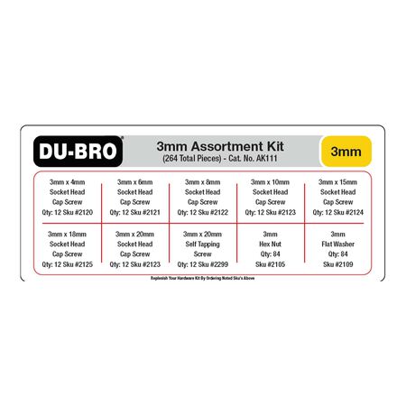DuBro 3mm Hardware Assortment Kit (264) w/Screws, Nuts & Washers