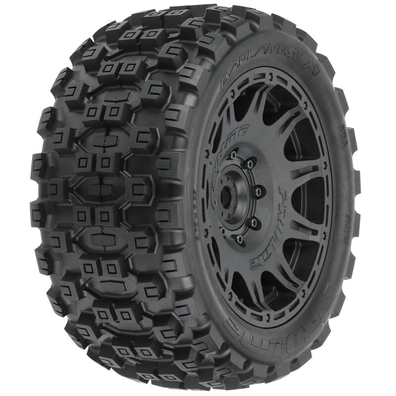 PROLINE 1/6 Badlands MX57 Front/Rear 5.7” Tires Mounted on Raid 8x48 Removable 24mm Hex Wheels (2): Black