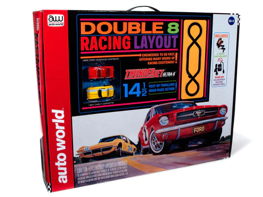 AUTO WORLD 14.5' DOUBLE 8 RACING SLOT RACE SET