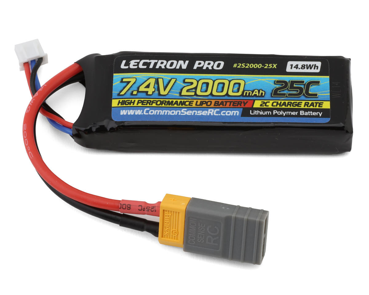 Common Sense RC Lectron Pro 7.4V 2000mAh 50C Lipo Battery with XT60 Connector + CSRC adapter for XT60