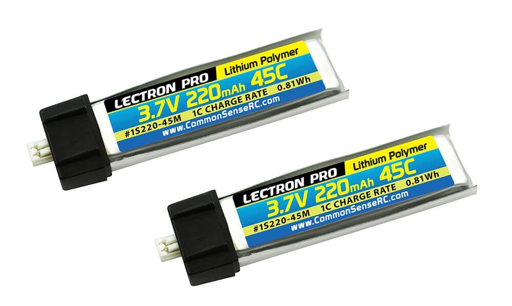 Common Sense RC Lectron Pro 3.7V 220mAh 45C Lipo Battery 2-Pack