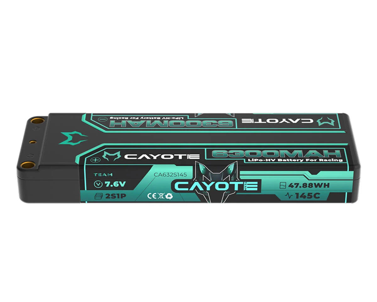 Cayote 2S 145C LCG Stick LiHV Battery (7.6V/6300mAh) w/5mm Bullets -  - AMain Distributing