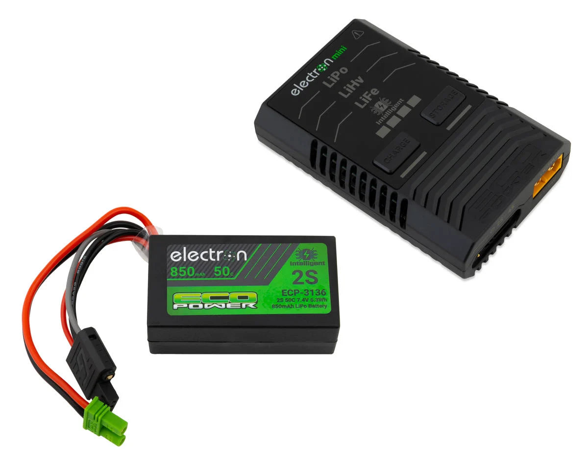 EcoPower Intelligent 2S 850mAh EC2 LiPo Battery/"Electron Mini" Charger Bundle (Losi™ Mini-T™/B™, Mini-LMT™ & Other Minis)