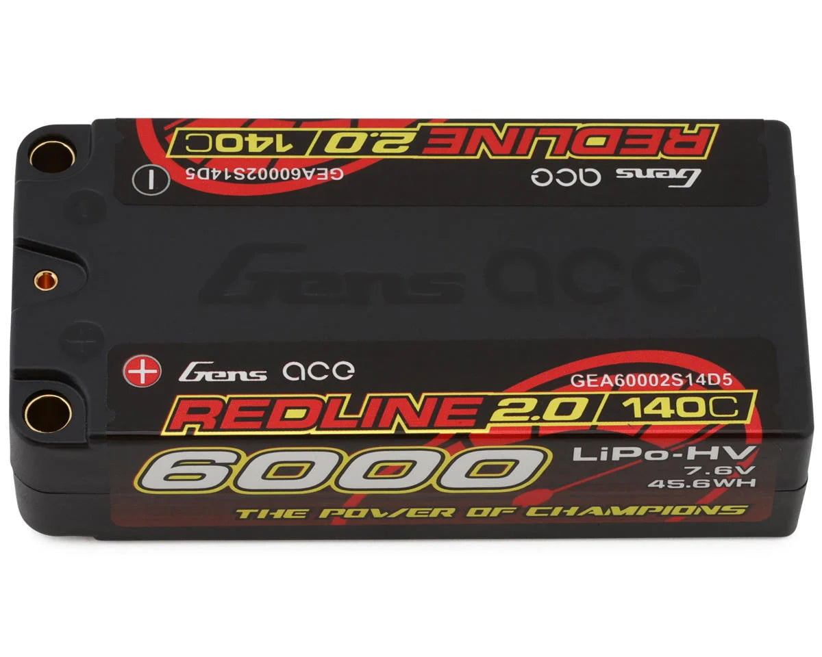 Gens Ace Redline 2.0 2S Shorty LiHV Battery 140C (7.6V/6000mAh) w/5mm Bullets -  - AMain Distributing