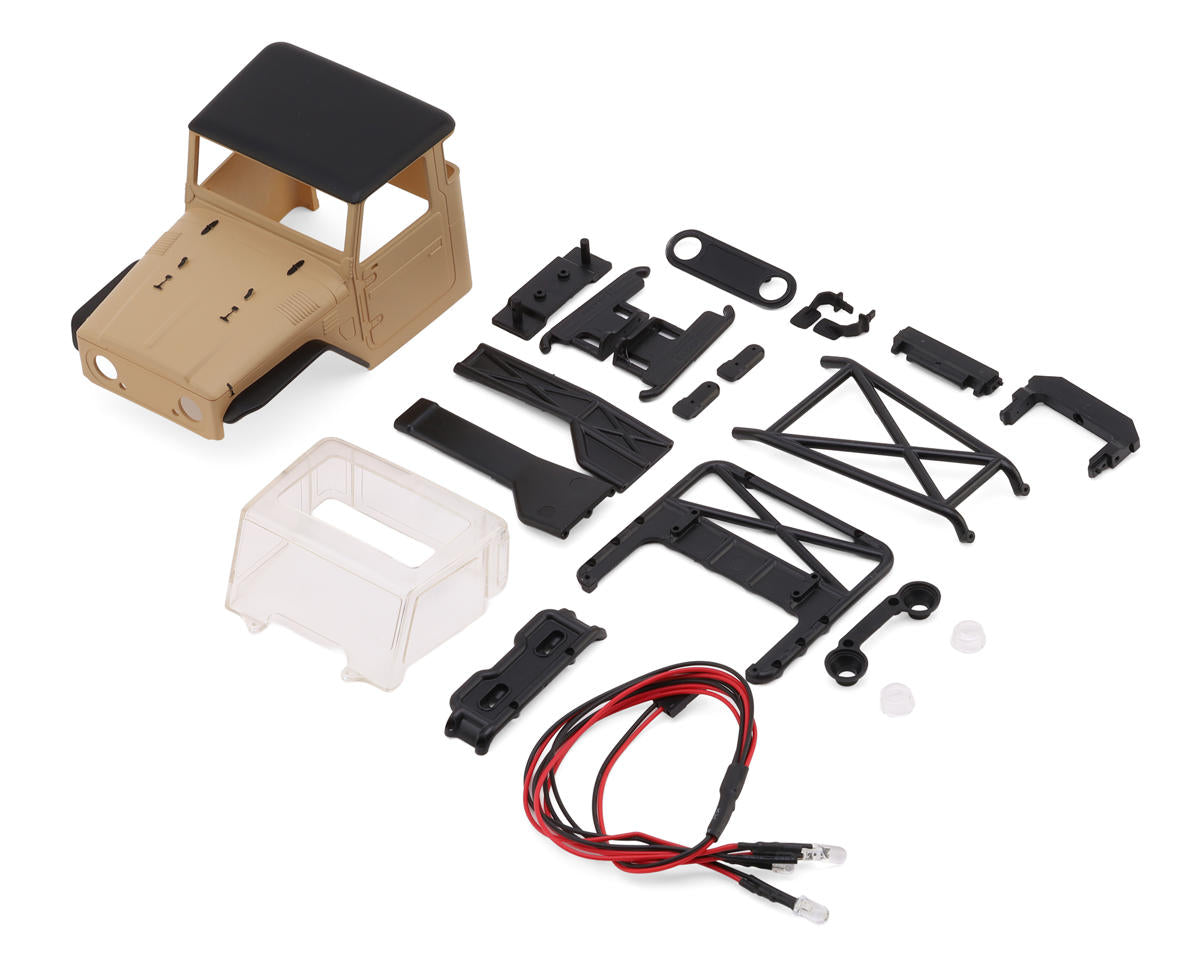 Injora SCX24 IR40-24 Half Truck Pre-Painted Body Set (Tan) (133mm Wheelbase) w/Bed Rack & LED Lights
