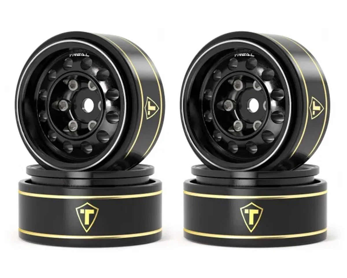 Treal Hobby Type K 1.0" 12-Hole Beadlock Classic Vintage Wagon Wheels (Black) (4) (28.9g) -  - AMain Distributing
