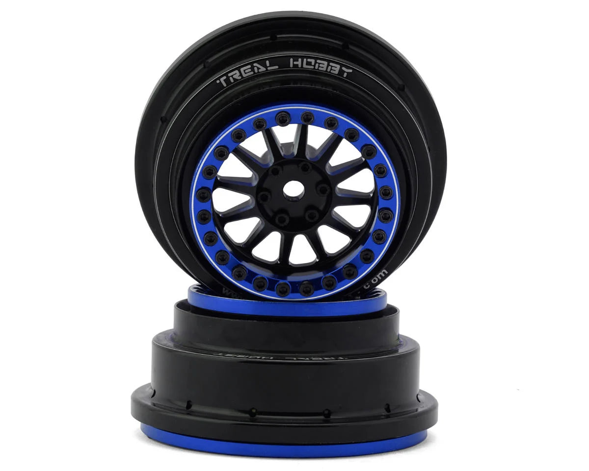 Treal Hobby Type A Aluminum Beadlock Wheels for Traxxas® UDR® (Black/Blue) (2) (Front/Rear) w/17mm Hex -  - AMain Distributing