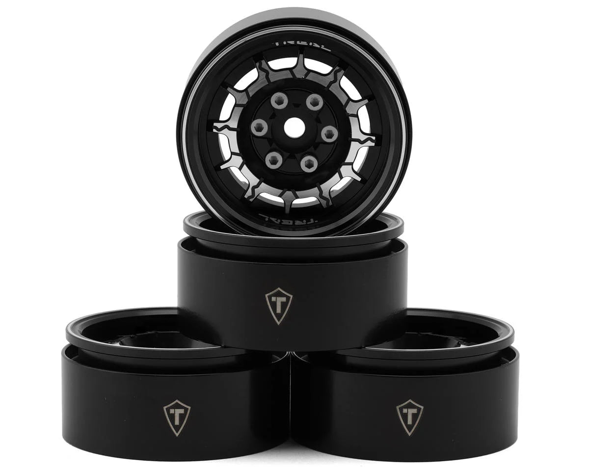 Treal Hobby 1.9" Type-M Aluminum Crawler Beadlock Wheels (Black) (4) (122.9g ea)
