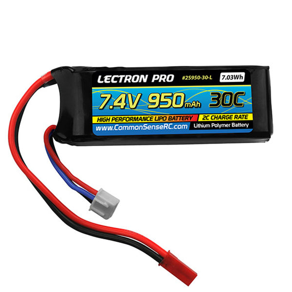 Common Sense RC Lectron Pro 7.4V 950mAh 30C Lipo Battery with JST Connector