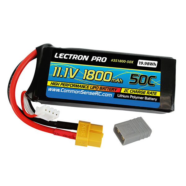 Common Sense RC Lectron Pro 11.1V 1800mAh 50C Lipo Battery with XT60 Connector + CSRC adapter for XT60