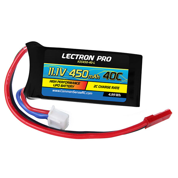 Common Sense RC Lectron Pro 11.1V 450mAh 40C Lipo Battery with JST Connector
