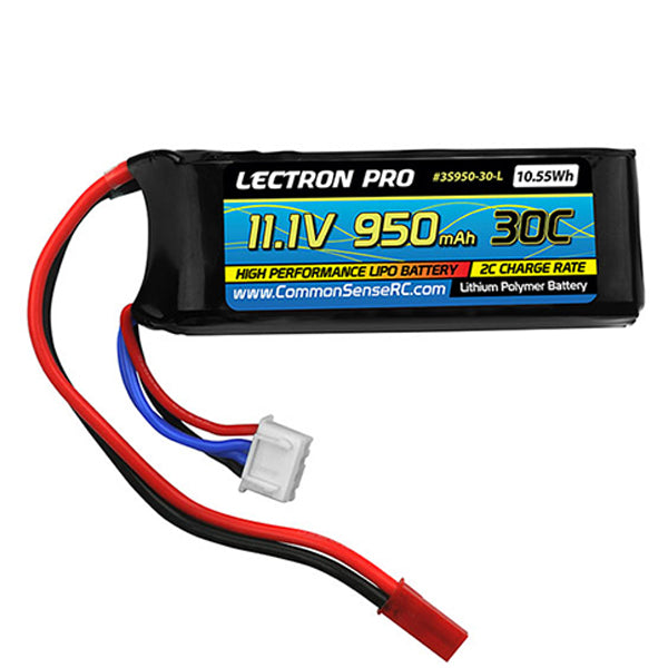 Common Sense RC Lectron Pro 11.1V 950mAh 30C Lipo Battery with JST Connector