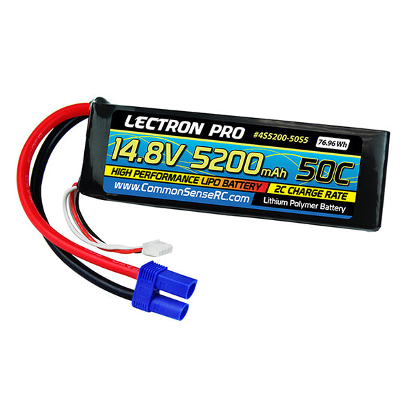 Common Sense RC Lectron Pro 14.8V 5200mAh 50C Lipo Battery Soft Pack with EC5 Connector