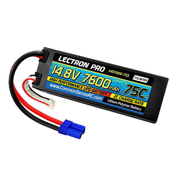 Common Sense RC Lectron Pro 14.8V 7600mAh 75C Hard Case Lipo Battery with EC5 Connector
