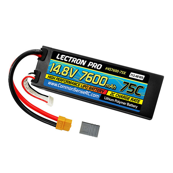 Common Sense RC Lectron Pro 14.8V 7600mAh 75C Hard Case Lipo Battery with XT60 Connector + CSRC adapter for XT60