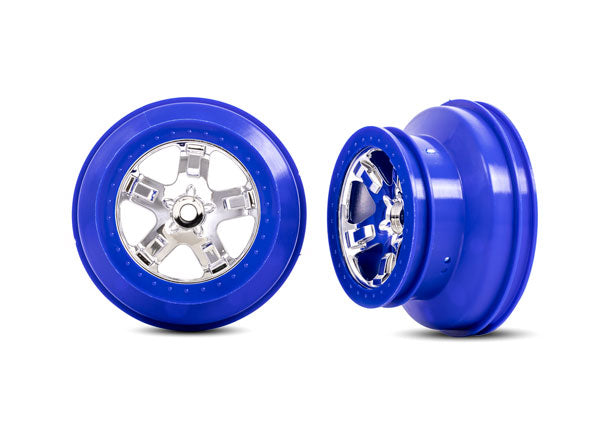 Traxxas Rear Wheels, SCT chrome, blue beadlock style TRA5868A
