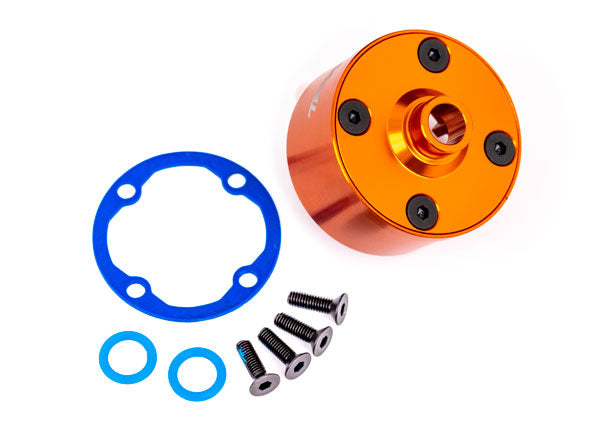 TRAXXAS Carrier, differential (aluminum, orange-anodized)/ differential bushing/ ring gear gasket/ 3x10mm CCS (4)