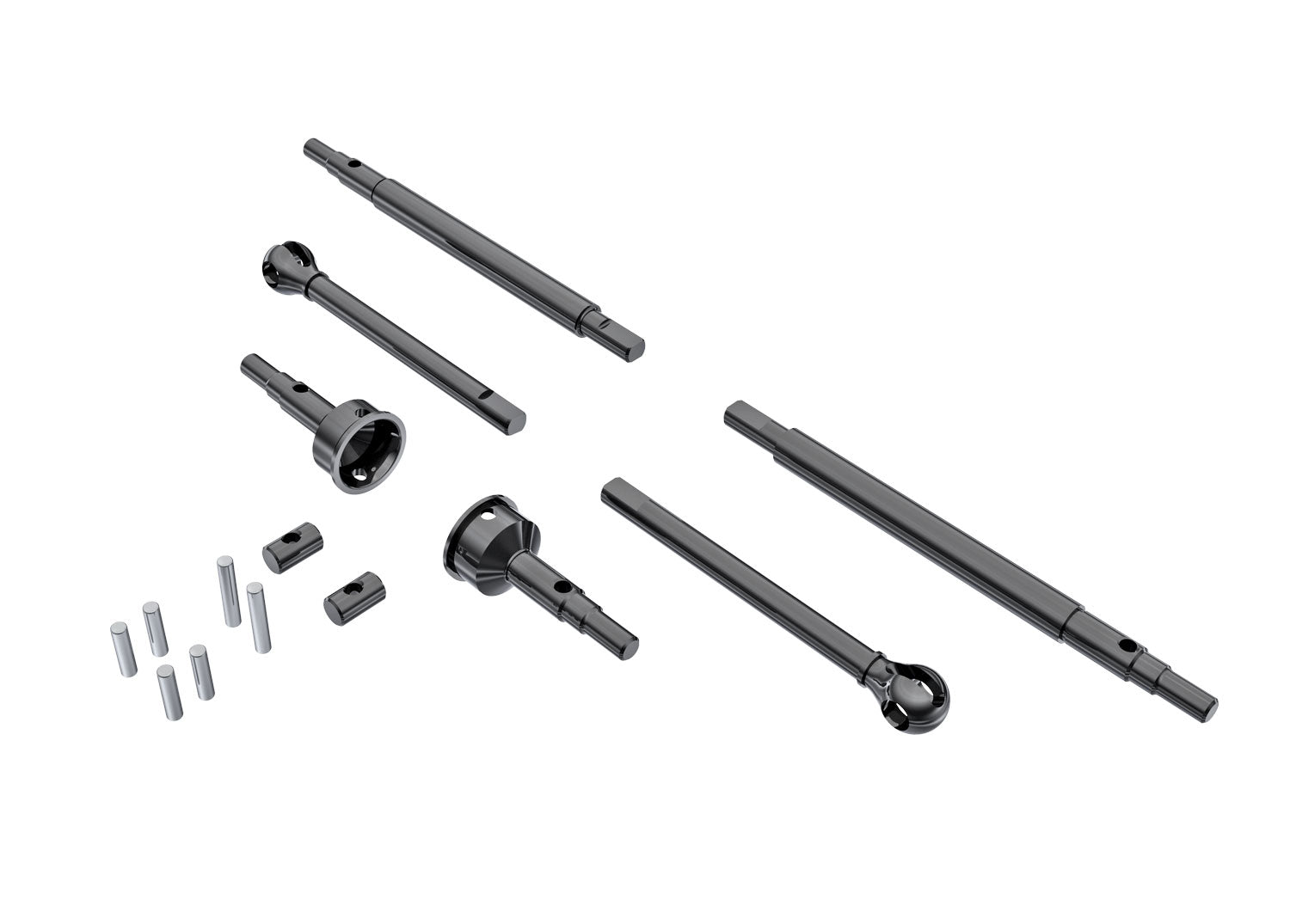 TRAXXAS Axle shafts, front (2), rear (2)/ stub axles, front (2) (hardened steel)/ 1.5x7.8mm pins (2)/ 1.5x6mm pins (4)/ cross pins (2)