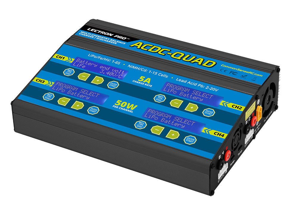 Common Sense RC Lectron Pro ACDC-QUAD - Four-Port Multi-Chemistry Balancing Charger (LiPo/LiFe/LiHV/NiMH)