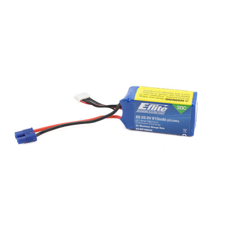 E-flite 22.2v 910mAh 6S 30C LiPo Battery: EC3   EFLB9106S30