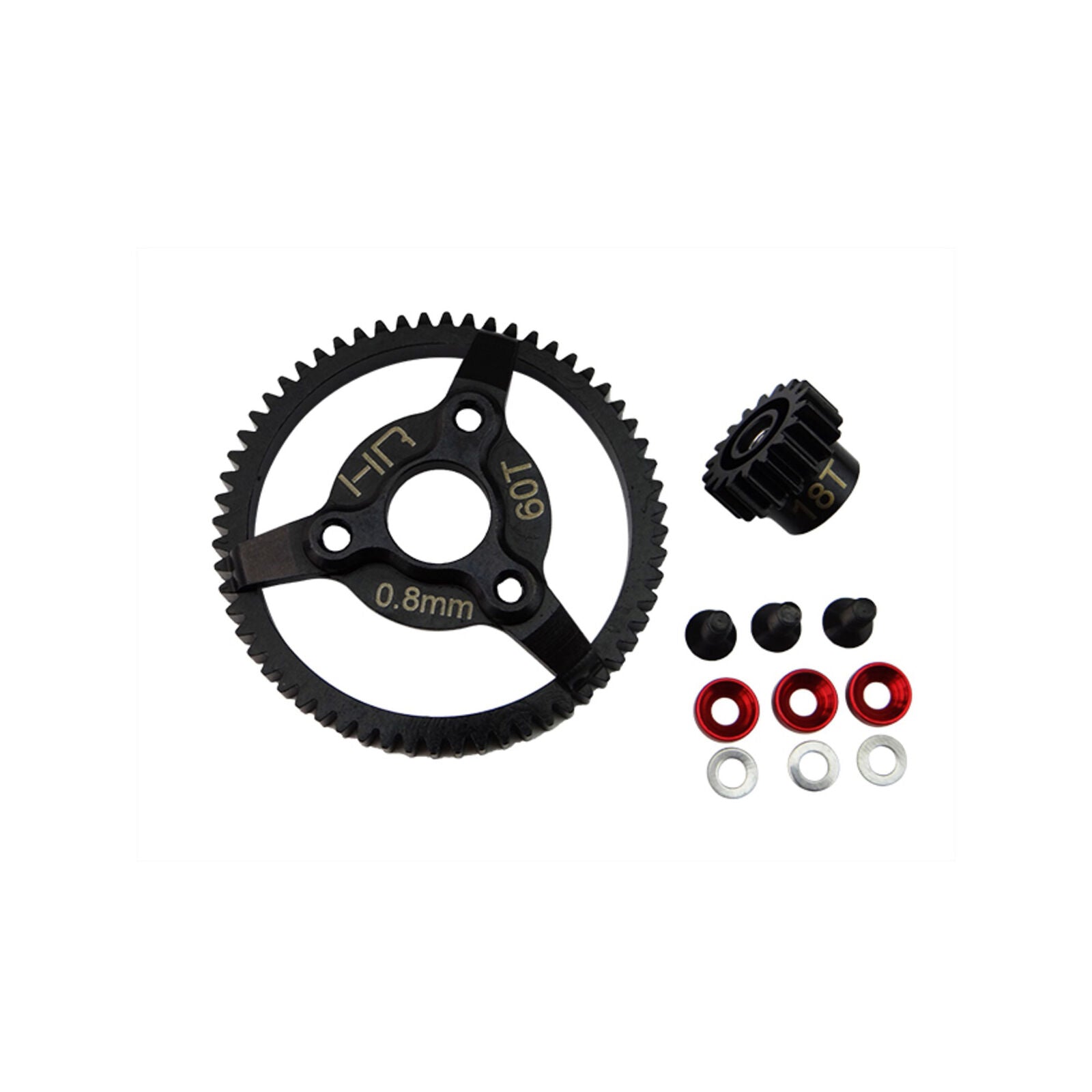 HOT RACING Steel Pinion and Spur Gear 18t 60t 32p, Red: Traxxas -  - AMain Distributing