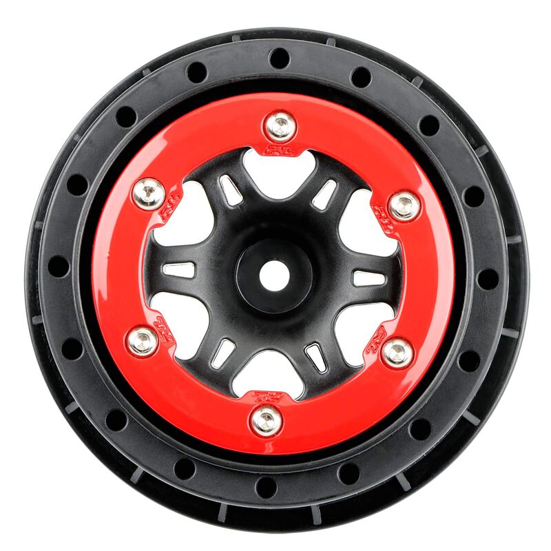 Pro-Line Split Six Bead-Loc Short Course Rear Wheels (Black/Red) (2) w/12mm Hex (Slash Rear)