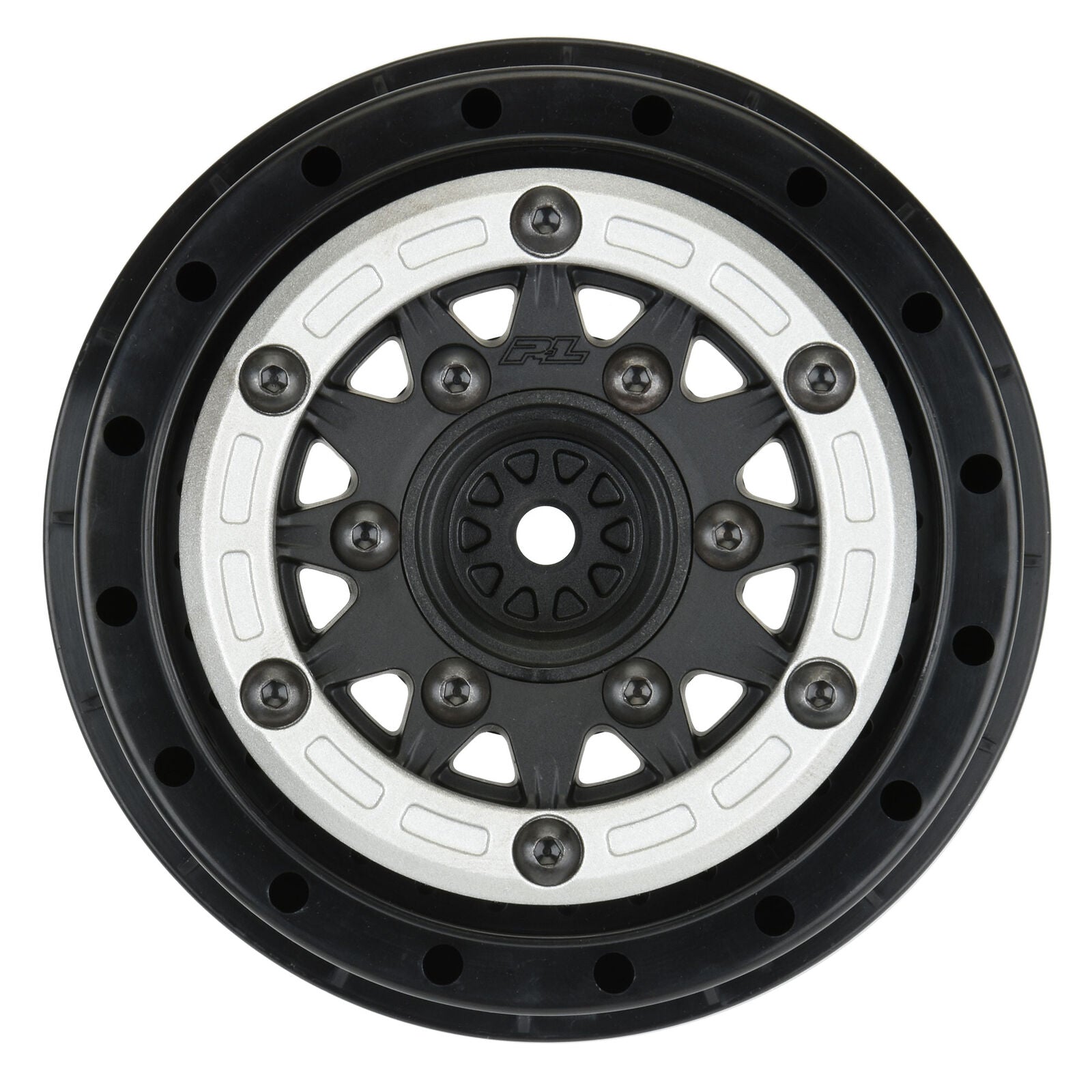 PROLINE 1/10 Raid Bead-Loc Fr/Rr 2.2"/3.0" 12 & 14mm SC Wheels (2) Silvr/Blk