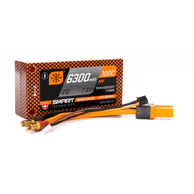 Spektrum RC 2S 100C Smart LiPo Shorty Pack Battery w/5mm Tubes (7.6V/6300mAh)