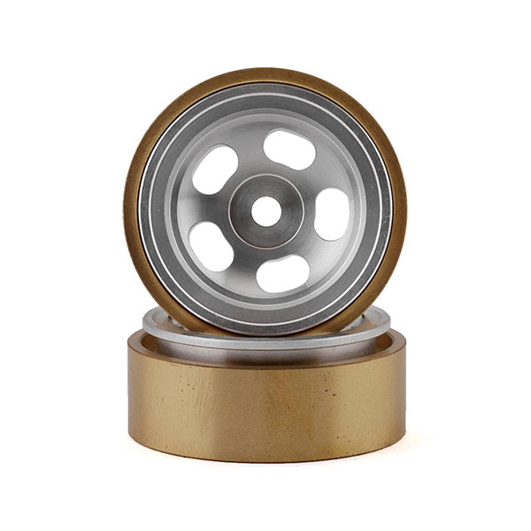 SSD RC SCX24 1.0” Aluminum/Brass 5-Slot Beadlock Wheels (Silver) (2) Default Title