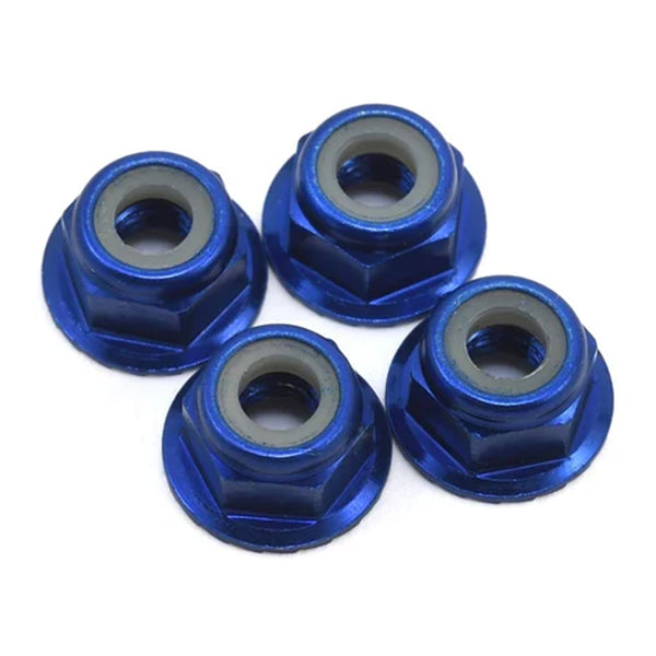 Traxxas 4mm Aluminum Flanged Serrated Nuts (4) Blue