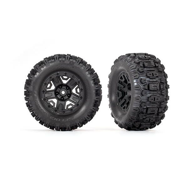 Traxxas Tires & wheels, assembled, glued (black 2.8" wheels, Sledgehammer® tires, foam inserts) (electric rear) (2) (TSM® rated) Default Title