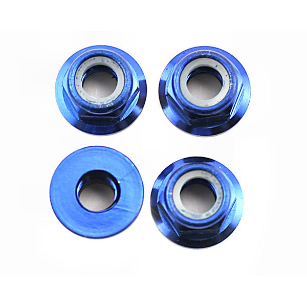 Traxxas Nuts, 5mm flanged nylon locking (aluminum, blue-anodized) (4)