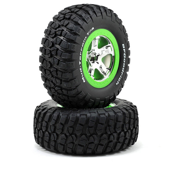 Traxxas Pre-Mounted BFGoodrich KM2 Tire (2) (Front) (Chrome/Green) Default Title