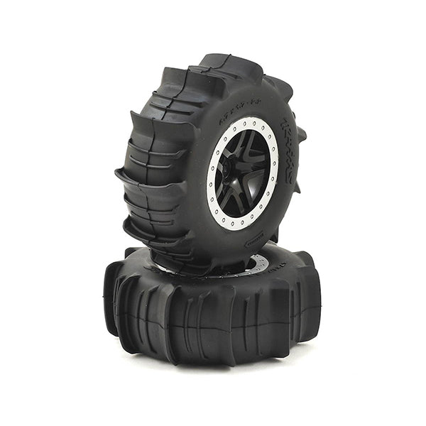 Traxxas Paddle Tires w/SCT Split Spoke Rear Wheel (2) (Black/Chrome)