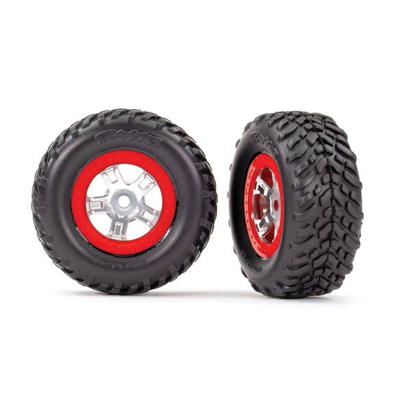 Traxxas SCT Pre-Mounted Tires & Wheels w/Red Beadlock (Satin Chrome) (2)