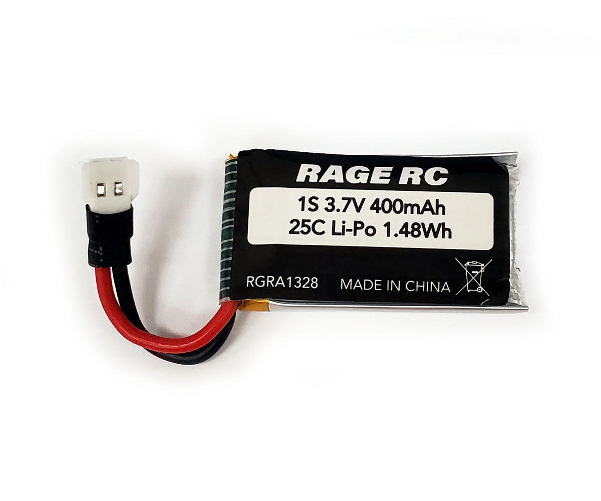 Rage RC 3.7V 400mAh 25C LiPo Battery; Micro Warbirds, Tempest 600, Super Cub MX