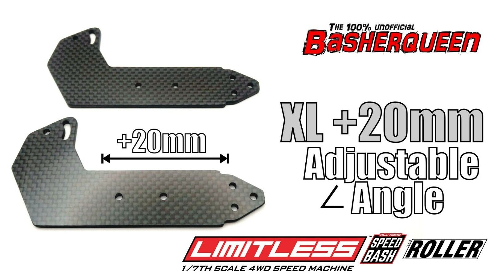 Basherqueen Rear Carbon Wing Mount XL (+20mm) Arrma Limitless - Adjustable Angle