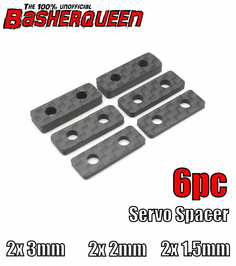 Basherqueen Carbon Fiber Servo Mount Spacer 6pc 20x7mm (2x3mm, 2x2mm, 2x1.5mm)