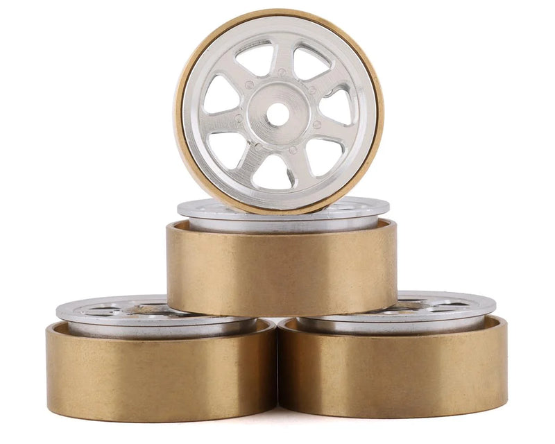 Samix SCX24 Aluminum & Brass 1.0" Beadlock Wheel Set (Silver) (4)